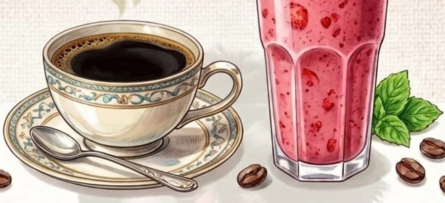 Café y batido de fresa de la imagen de Piero